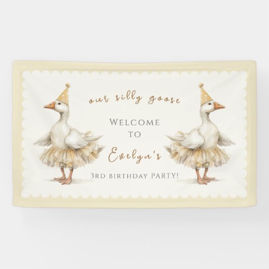 Silly Goose 3rd Birthday Yellow Watercolor Welcome Banner (Horizontal)