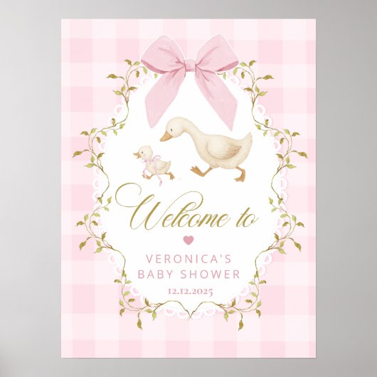 Silly Goose Baby Girl Shower Pink Gingham Welcome Poster (Vorne)