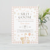 Silly Goose Baby Shower Invites Girl. Pink Gingham Einladung (Stehend Vorderseite)
