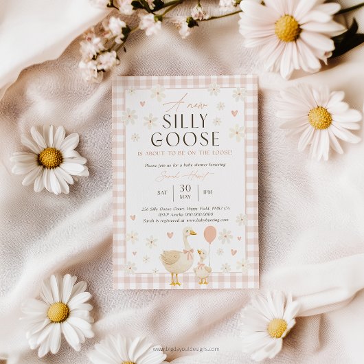 Silly Goose Baby Shower Invites Girl. Pink Gingham Einladung