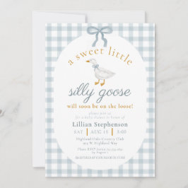 Silly Goose Blue Bow Duck Gingham Baby Shower Einladung
