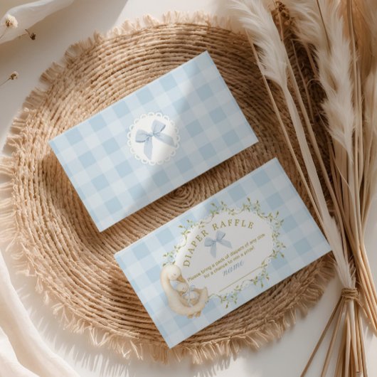 Silly Goose Blue Bow Gingham Diaper raffle ticket Begleitkarte
