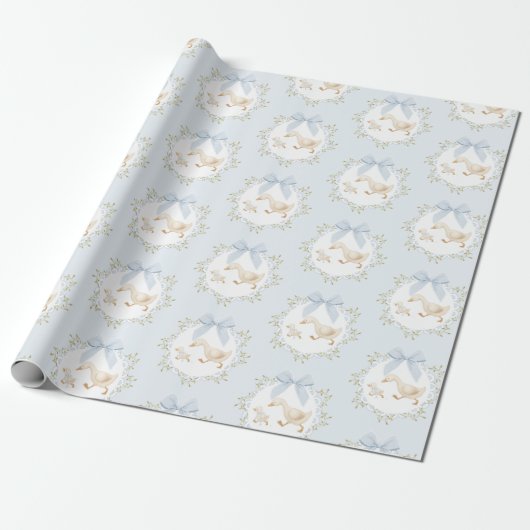 Silly Goose Blue Bow Whimsical Preppy Geschenkpapier (Ungerollt)