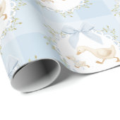 Silly Goose Blue Bow Whimsical Preppy Gingham Geschenkpapier (Rolleneckpunkt)