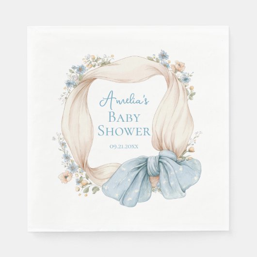 Silly Goose Blue Floral Baby Shower Napkins Serviette (Vorderseite)