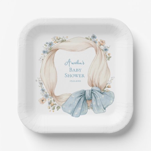 Silly Goose Blue Floral Paper Plate Pappteller (Vorderseite)