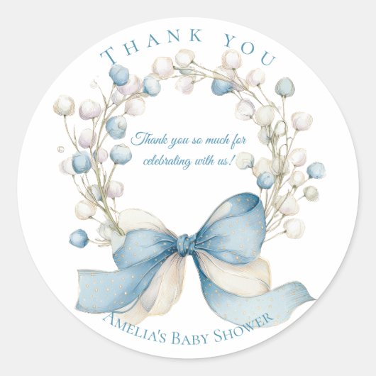Silly Goose Blue Floral Round Favor Sticker (Vorderseite)