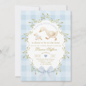 Silly Goose Blue Gingham Baby Boy Shower Einladung (Vorderseite)