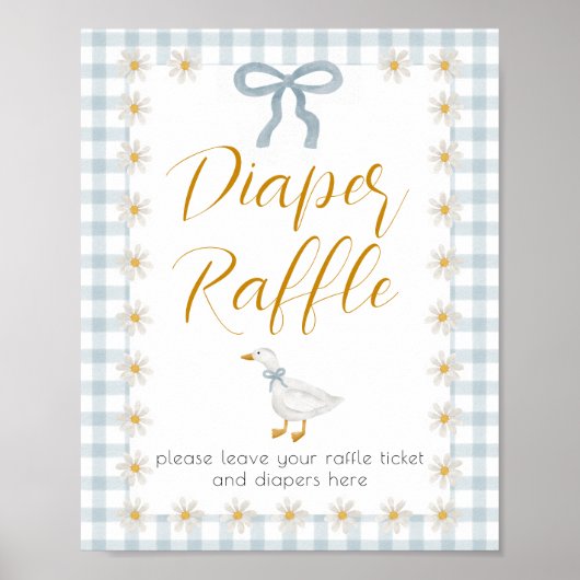 Silly Goose Blue Gingham Baby Shower Diaper Raffle Poster (Vorne)
