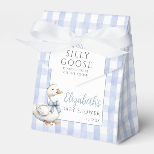 Silly Goose Blue Gingham Baby Shower Geschenkschachtel (Vorderseite)
