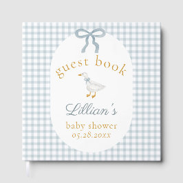 Silly Goose Blue Gingham Baby Shower Guest Book Gästebuch