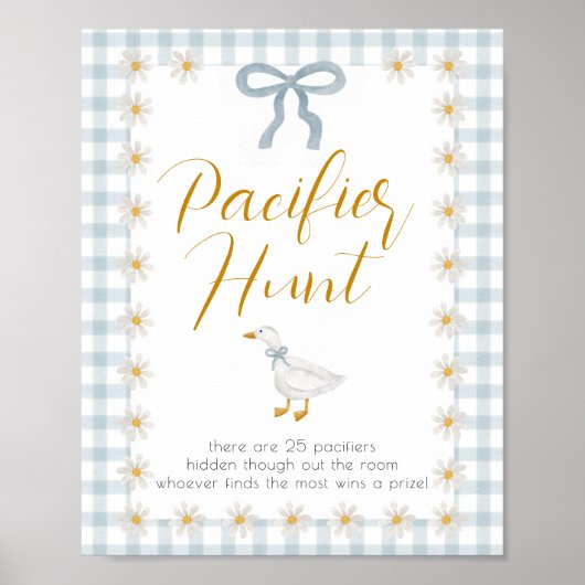 Silly Goose Blue Gingham Baby Shower Pacifier Hunt Poster (Vorne)