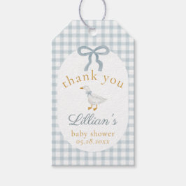 Silly Goose Blue Gingham Baby Shower Thank You Tag Geschenkanhänger