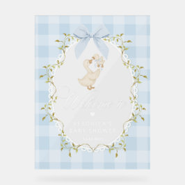 Silly Goose Blue Gingham Baby Shower Welcome Acrylschild