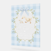 Silly Goose Blue Gingham Baby Shower Welcome Acrylschild (Winkel)
