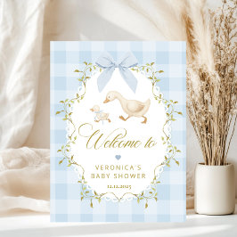 Silly Goose Blue Gingham Baby Shower Welcome Poster
