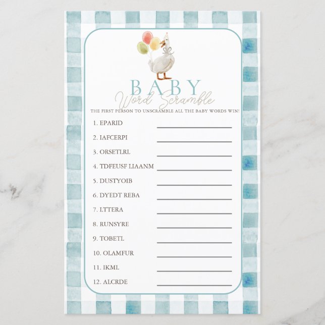 Silly Goose Blue Gingham Boy Baby Word Scramble (Vorderseite)