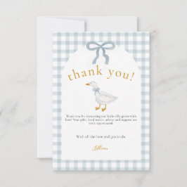 Silly Goose Blue Gingham Cottagecore Baby Shower Dankeskarte