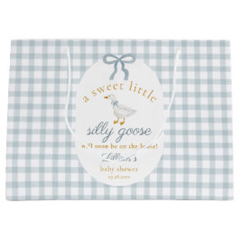 Silly Goose Blue Gingham Cottagecore Baby Shower Große Geschenktüte