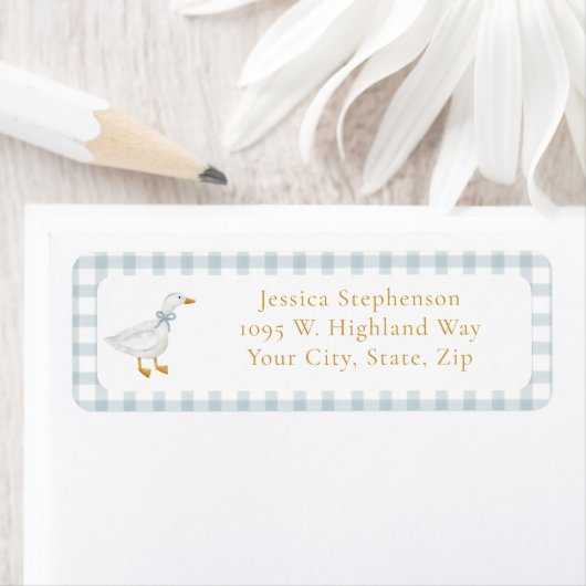 Silly Goose Blue Gingham Return Address Label (Insitu)