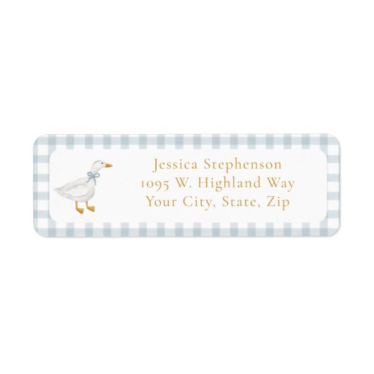 Silly Goose Blue Gingham Return Address Label (Vorne)