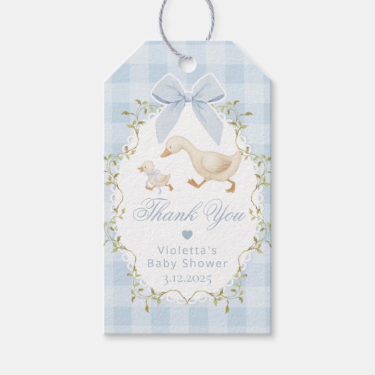 Silly Goose Blue Gingham Thank you Geschenkanhänger (Vorderseite)