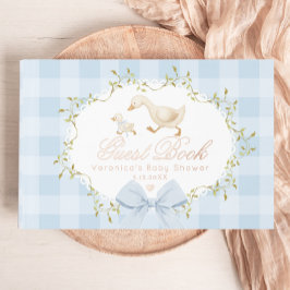 Silly Goose Blue Gingham Whimsical Baby Shower Gästebuch