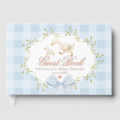Silly Goose Blue Gingham Whimsical Baby Shower Gästebuch (Vorderseite)