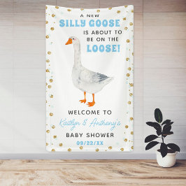 Silly Goose Blue Watercolor Boys Baby Shower Banner