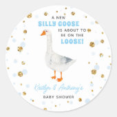 Silly Goose Blue Watercolor Boys Baby Shower Runder Aufkleber (Vorderseite)