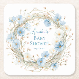 Silly Goose Blue Wildflower Baby Shower Paper Coas Rechteckiger Pappuntersetzer