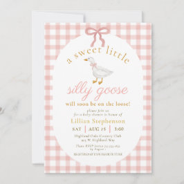 Silly Goose Blush Pink Bow Gingham Baby Shower  Einladung