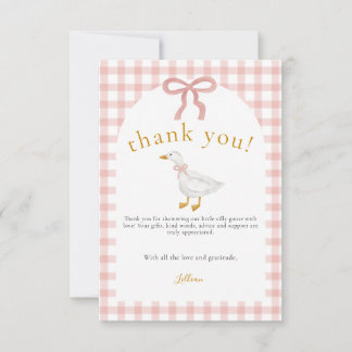 Silly Goose Blush Pink Gingham Baby Shower  Dankeskarte