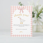 Silly Goose Blush Pink Gingham Baby Shower  Dankeskarte (Stehend Vorderseite)
