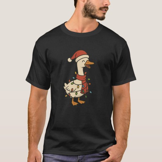 Silly Goose Christmas Tree Lights Funny Santa Hat T-Shirt (Vorderseite)