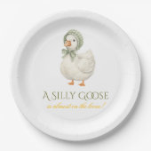 Silly Goose Daisy Sage Green Neutral Baby Shower Pappteller (Vorderseite)