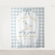 Silly Goose Duck Blue Gingham Baby Shower Backdrop