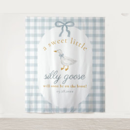 Silly Goose Duck Blue Gingham Baby Shower Backdrop Wandteppich