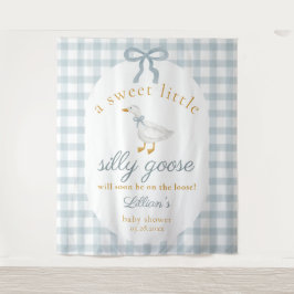 Silly Goose Duck Blue Gingham Baby Shower Backdrop Wandteppich