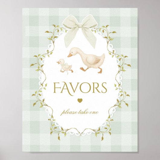 Silly Goose Favors Sage Gingham Baby Shower Poster (Vorne)