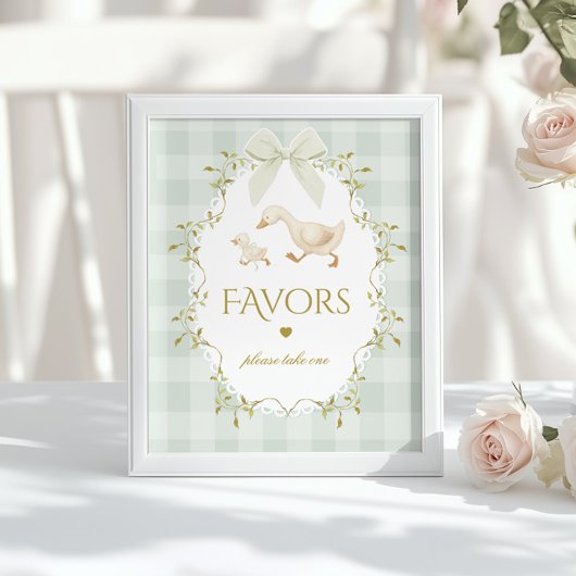 Silly Goose Favors Sage Gingham Baby Shower Poster