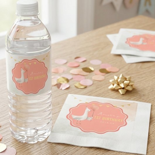 Silly Goose First Birthday Water Bottle Label Serviette