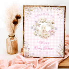 Silly Goose Floral Gingham Baby Shower Welcome Poster