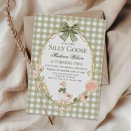 Silly Goose Floral Green Gingham Birthday Party Einladung