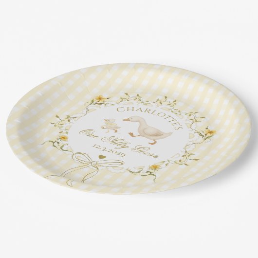 Silly Goose Gender neutral Bow 1st Birthday Pappteller (Schrägansicht)