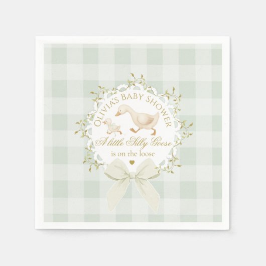 Silly Goose Gender neutral Sage Baby Shower Serviette (Vorderseite)