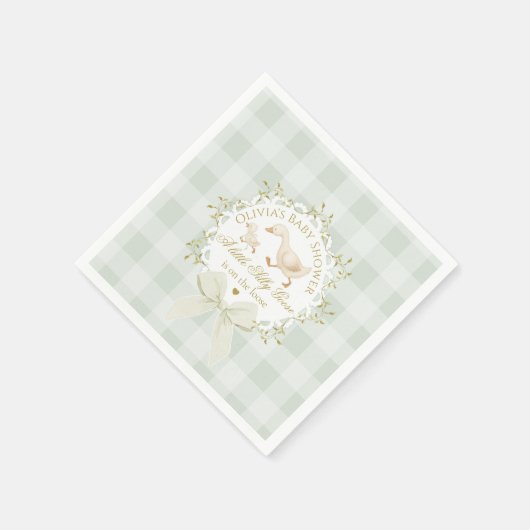 Silly Goose Gender neutral Sage Baby Shower Serviette (Ecke)