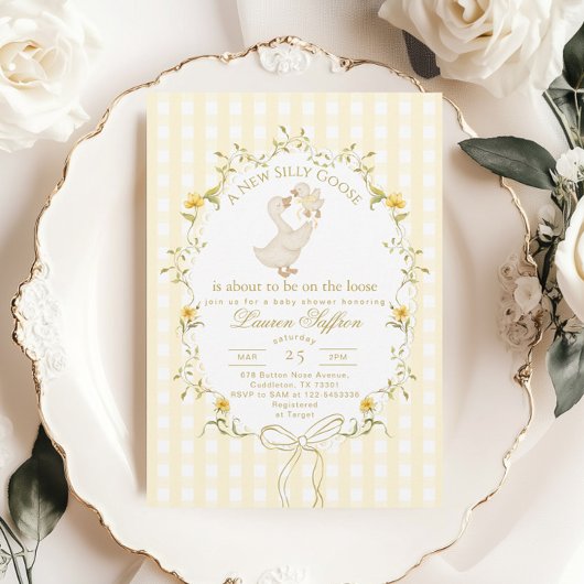 Silly Goose Gender neutral Yellow Baby Shower Einladung