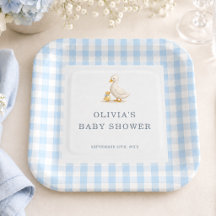 Silly Goose Gingham Blau Baby Shower Party