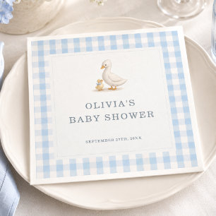Silly Goose Gingham Blau Baby Shower Party Serviette